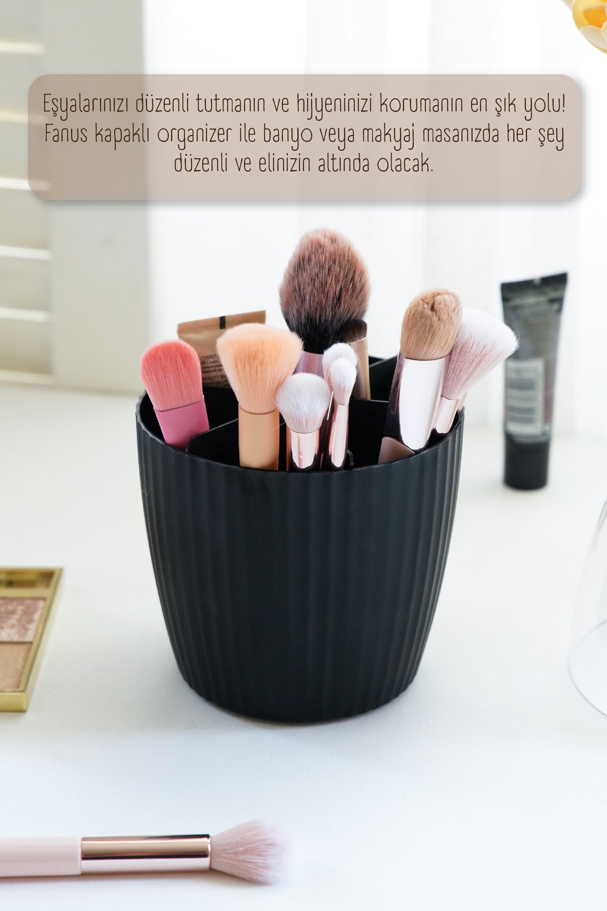 7 Bölmeli Siyah Makyaj Organizeri - Fanus Kapaklı Tasarım JHome