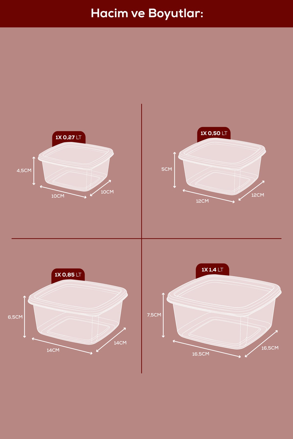 Set de 4 Boîtes de Conservation Hermétiques Carrées – 270 ml à 1,4 L
