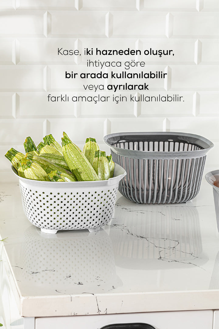 Bol avec passoire intégrée 4 L sans BPA – Design séparable et multifonction pour cuisine
