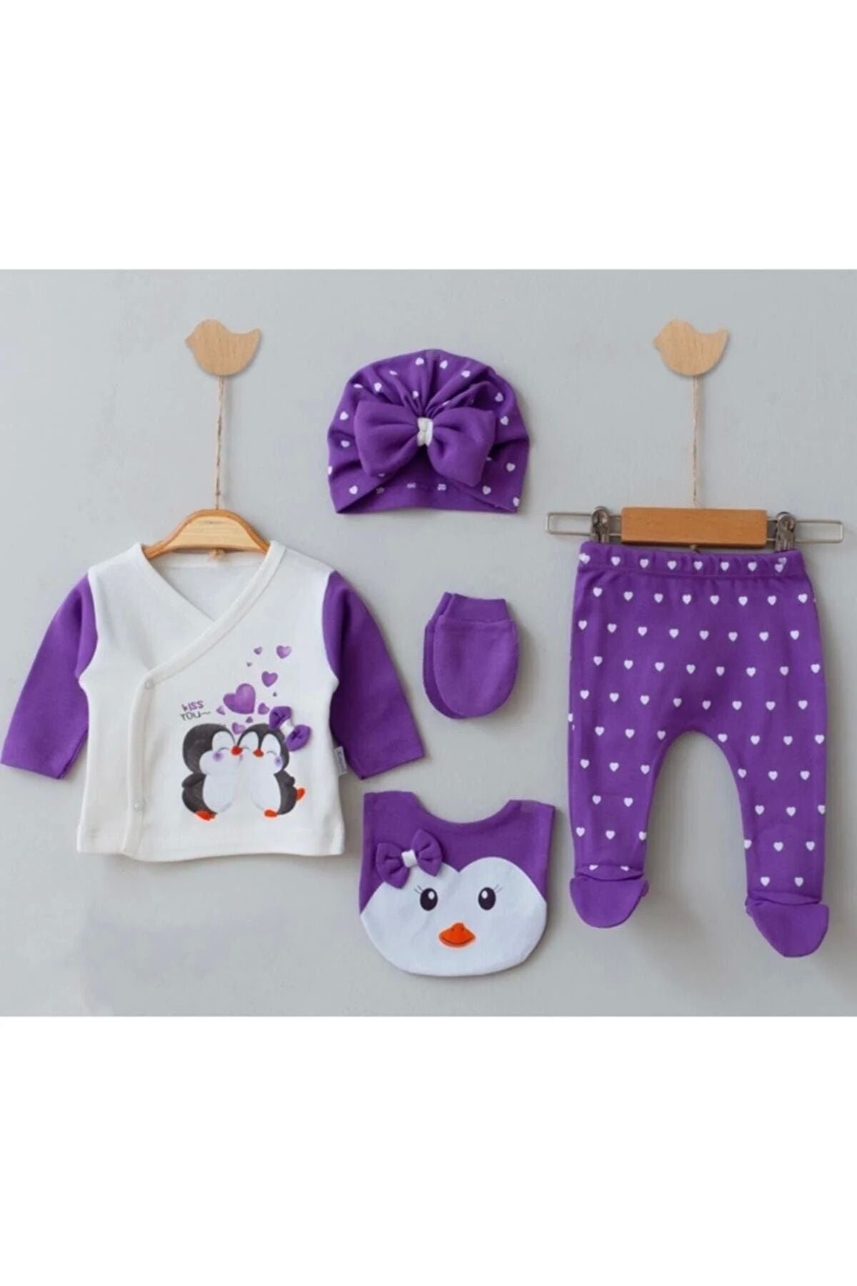 <tc>Ensemble de 5 Bodies Kiss You Pingouin avec Bonnet - VIOLET</tc>