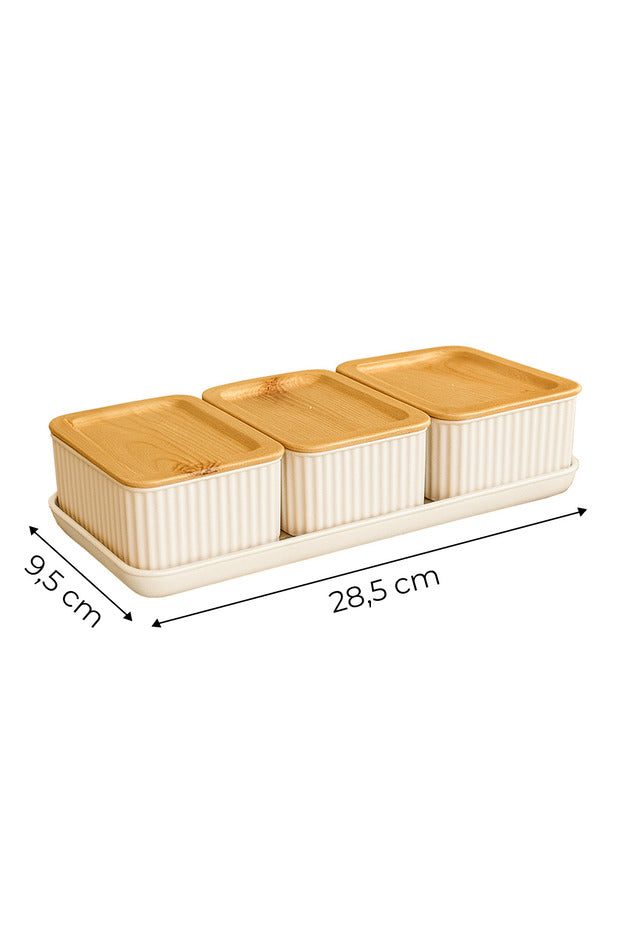 Set Petit-Déjeuner 3 Bols avec Couvercles et Plateau de Service