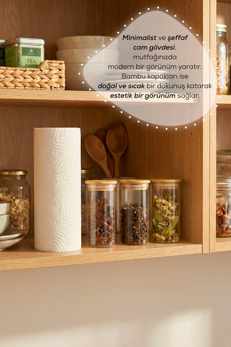 Lot de 3 Bocaux en Verre 350 ml avec Couvercle en Bambou Hermétique