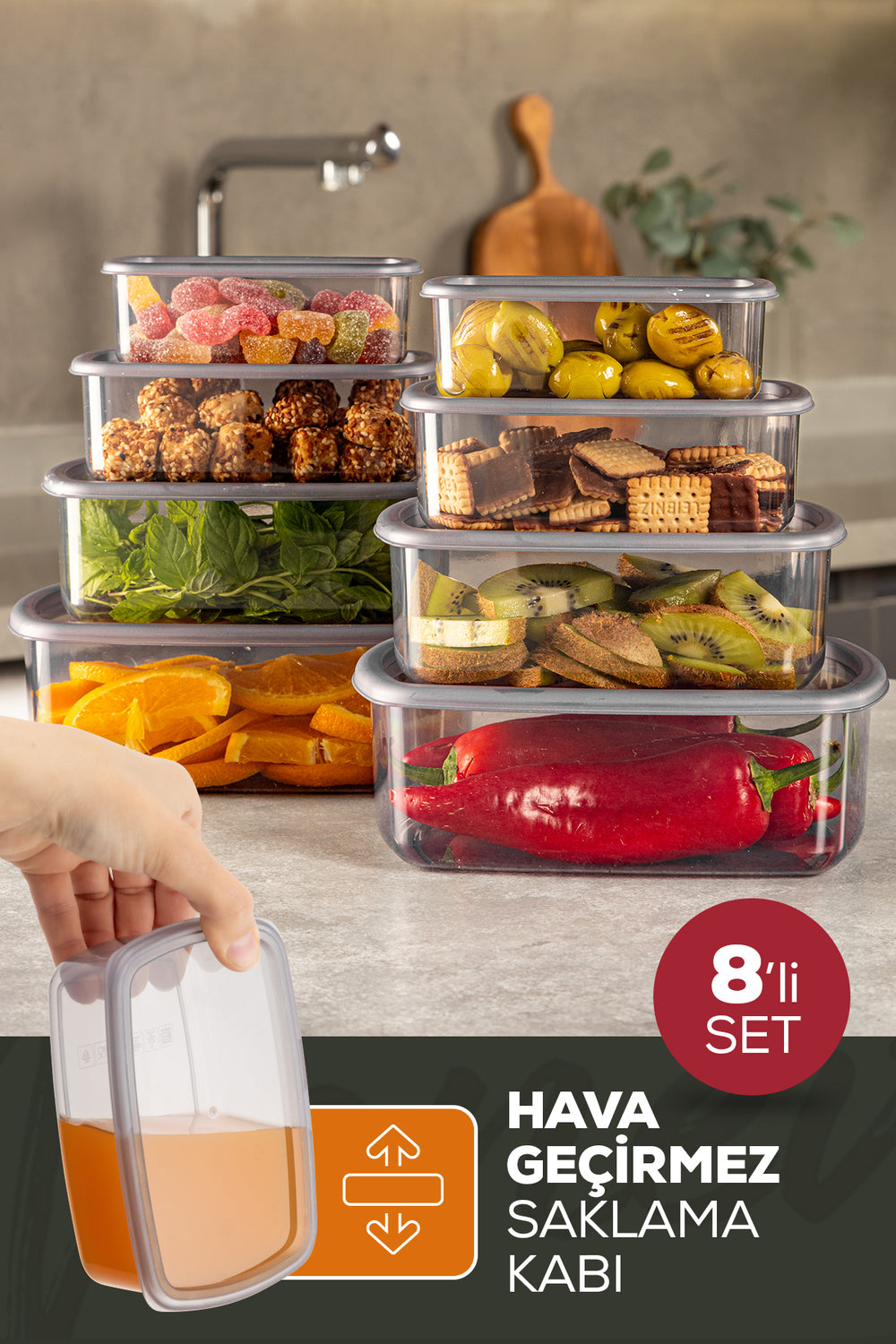 Set de 8 Boîtes de Conservation Hermétiques Alimentaires