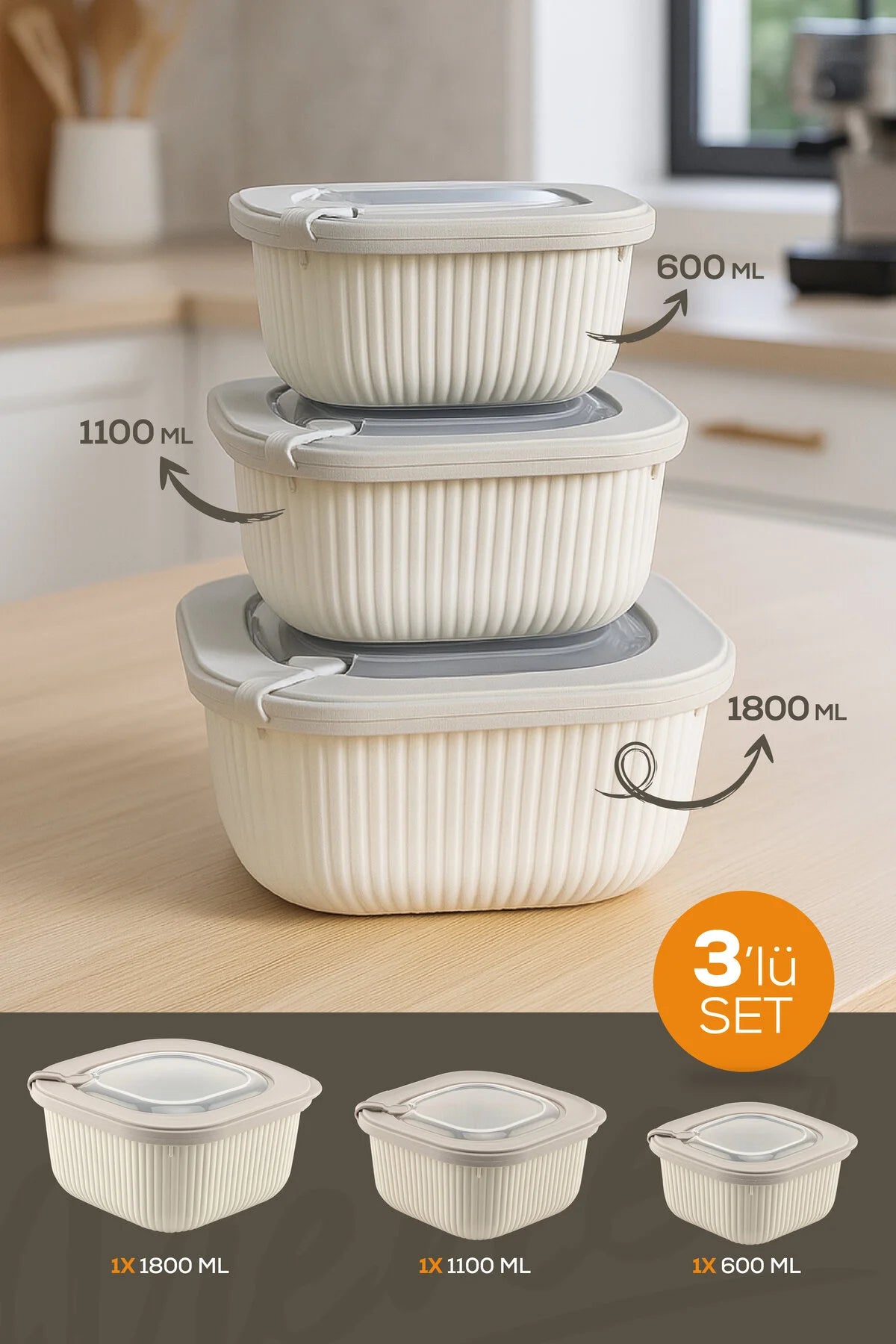 Lot de 3 boîtes de conservation vertes avec couvercle VIP – Compatibles micro-ondes et congélateur