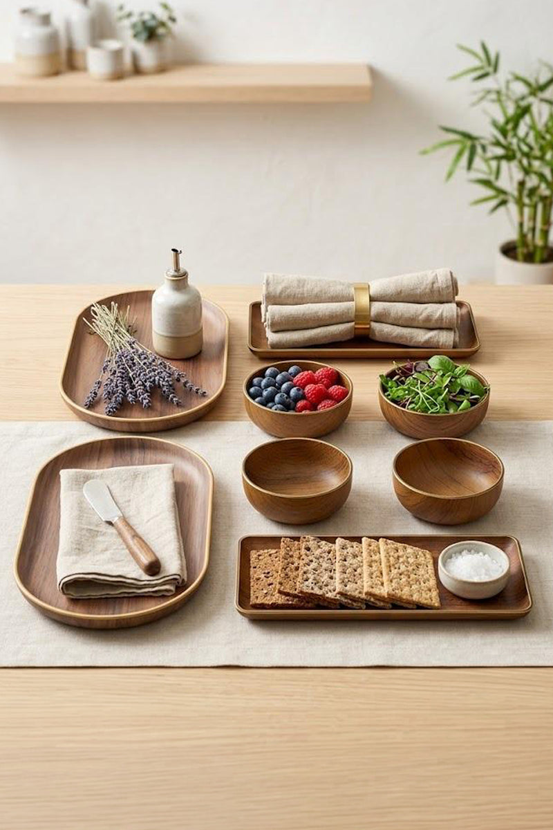 Set Petit-Déjeuner 8 Pièces Effet Bois