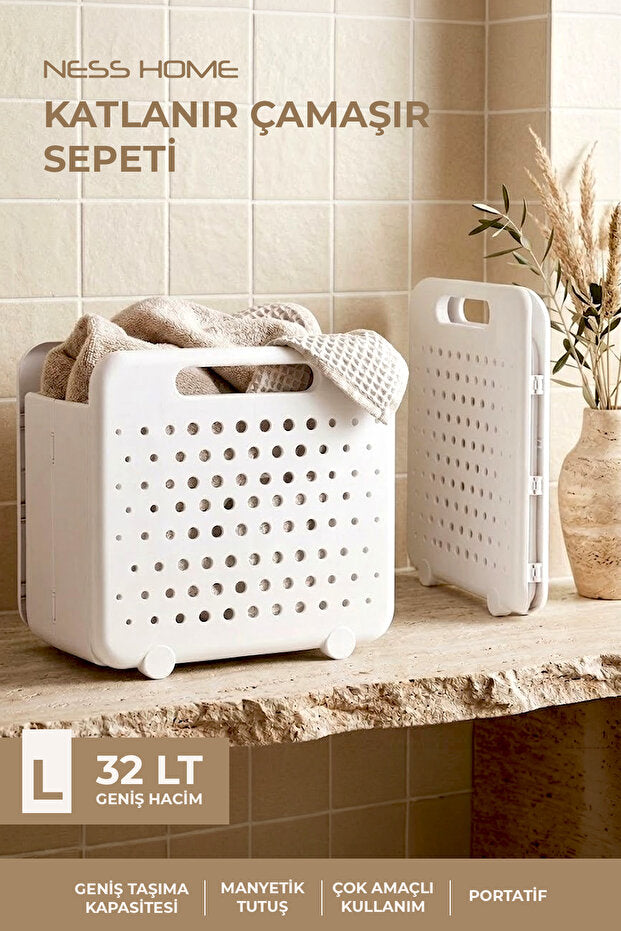 Panier à Linge Pliable 32 L Multifonction avec Poignées