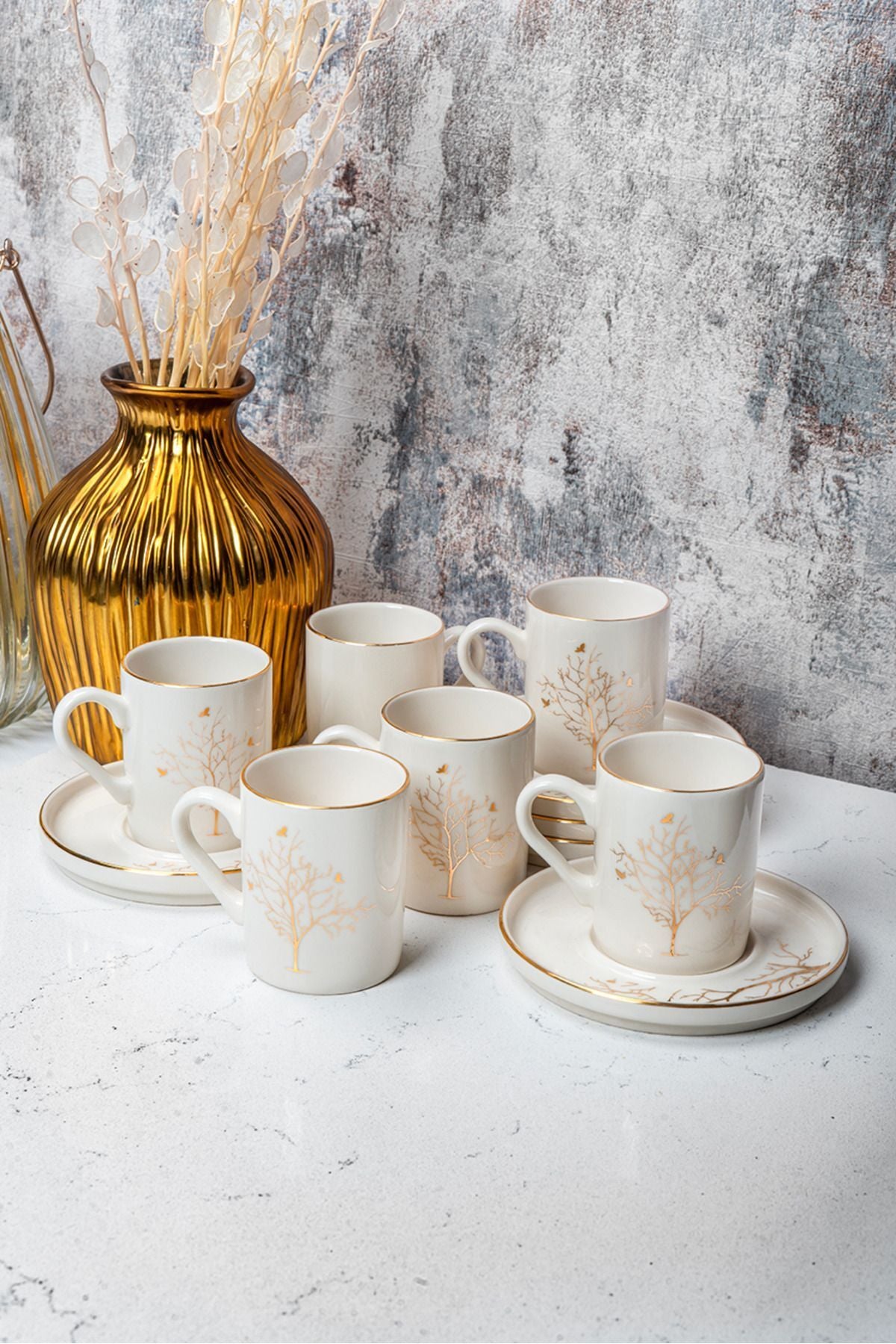 Service à Café Arbre de Vie en Porcelaine 12 Pièces pour 6 Personnes