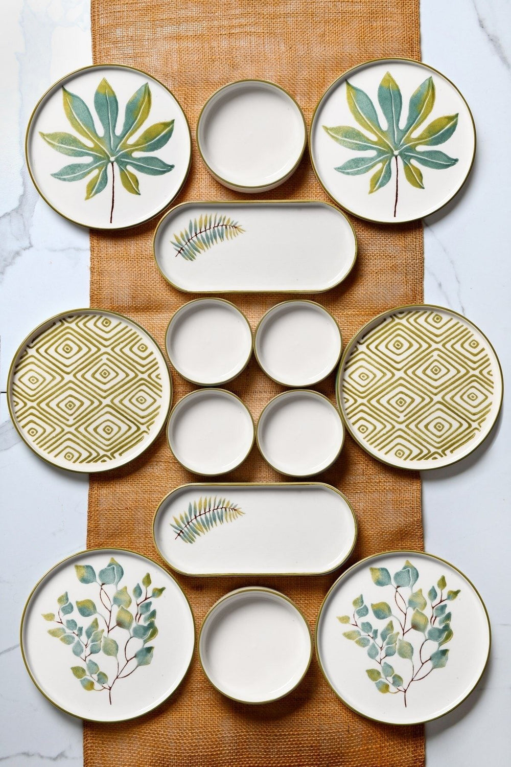 Service petit-déjeuner empilable Güz Yaprak – 14 pièces pour 6 personnes – Set de présentation luxe pour petit-déjeuner