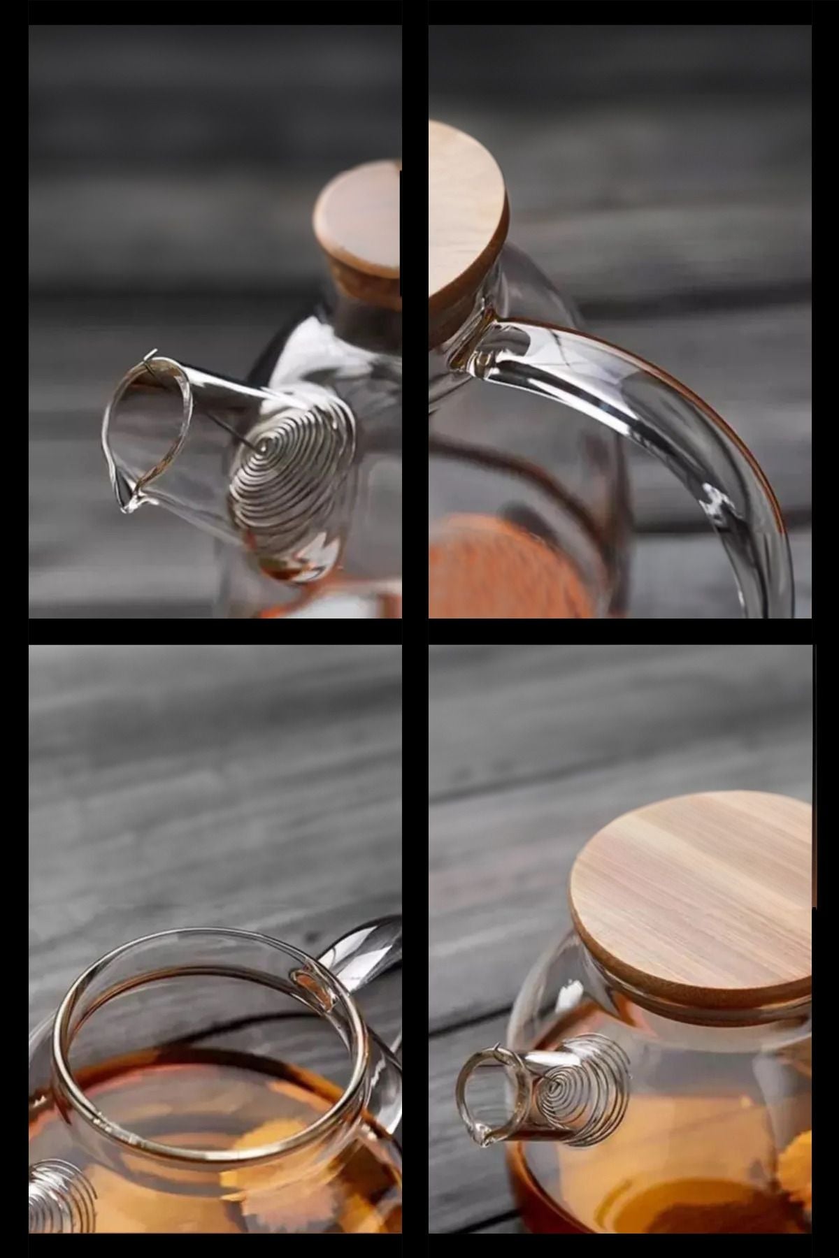 1000 ML Bambu Kapaklı Isıya Dayanıklı Borosilikat Bitki Çayı Demliği 1 LT - Justyol