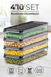 4 lü 1000 ml Buzdolabı ve Mikrodalga Saklama Kabı - Buzdolabı Organizeri Saklama Kutusu - Justyol