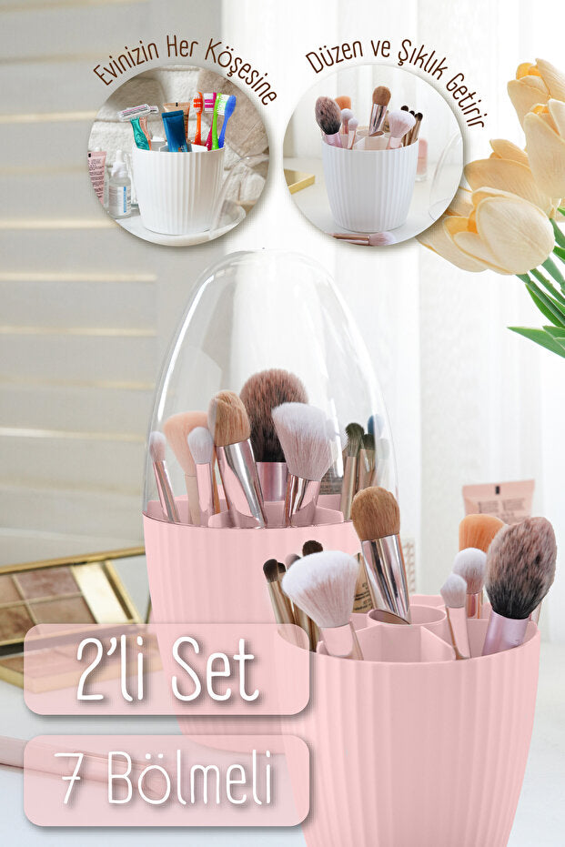 Lot de 2 Organisateurs de Maquillage 7 Compartiments avec Couvercle