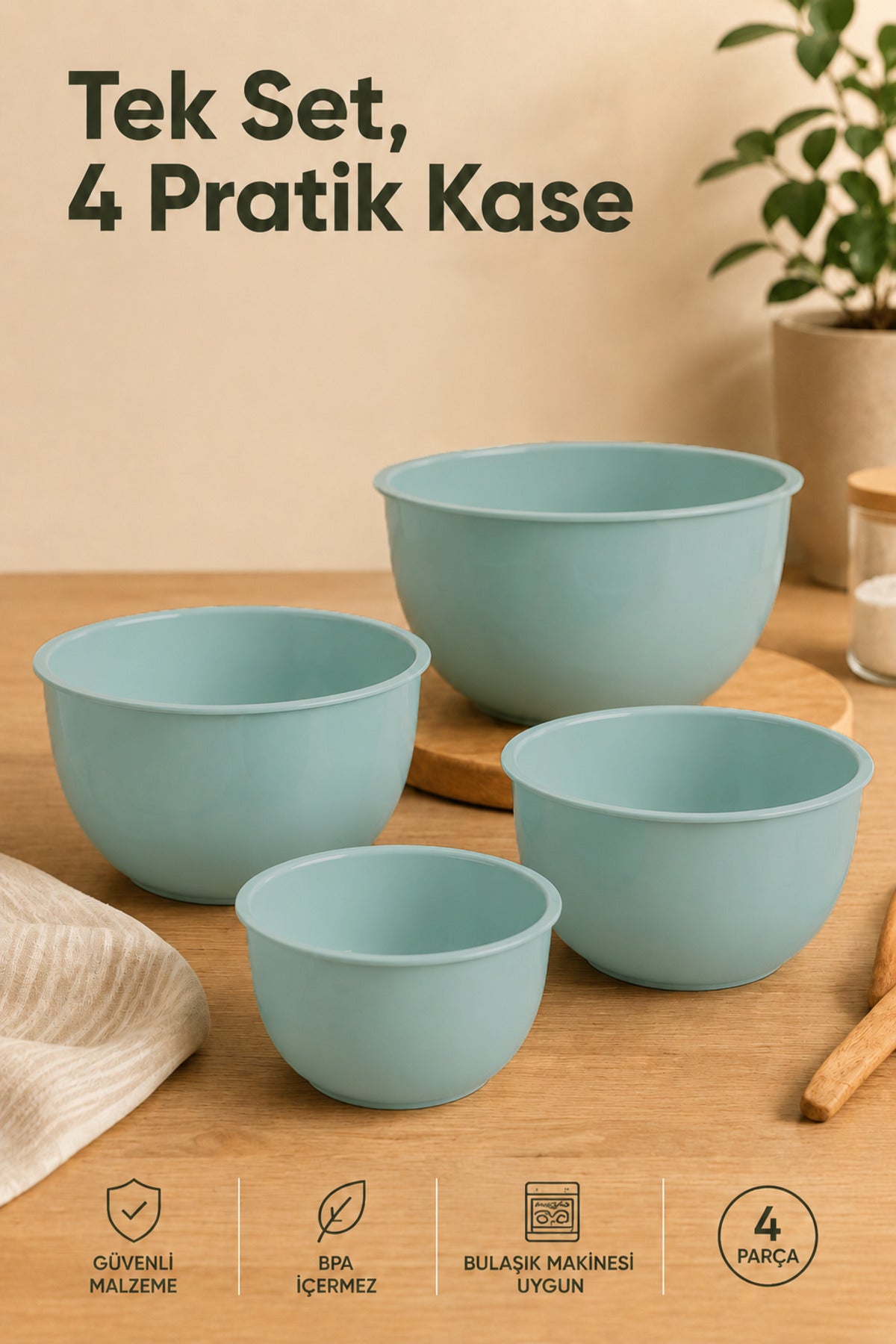 Lot de 4 Bols de Préparation et Mélange – 1 L, 1,5 L, 2,3 L et 3,3 L