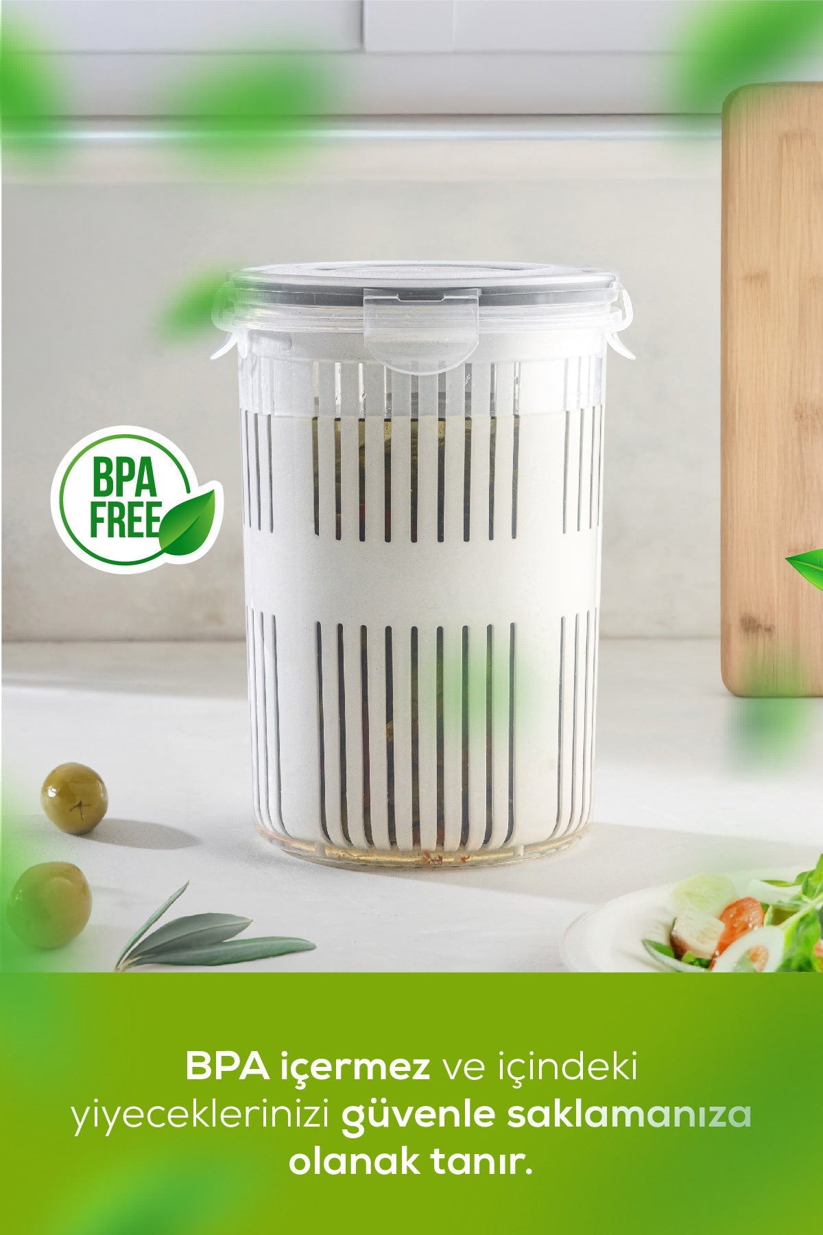 Süzgeçli Saklama Kabı Zeytinlik Turşuluk 1,5 Litre JHome