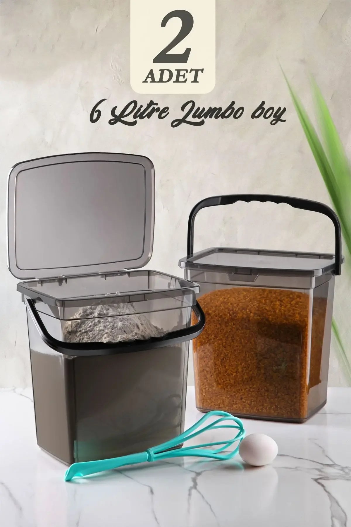 Mega Boy – Lot de 2 bacs carrés pour farine et légumineuses (6 L) Boîtes de rangement polyvalentes avec poignées, idéales aussi comme contenants pour détergent – 2 pièces - Justyol