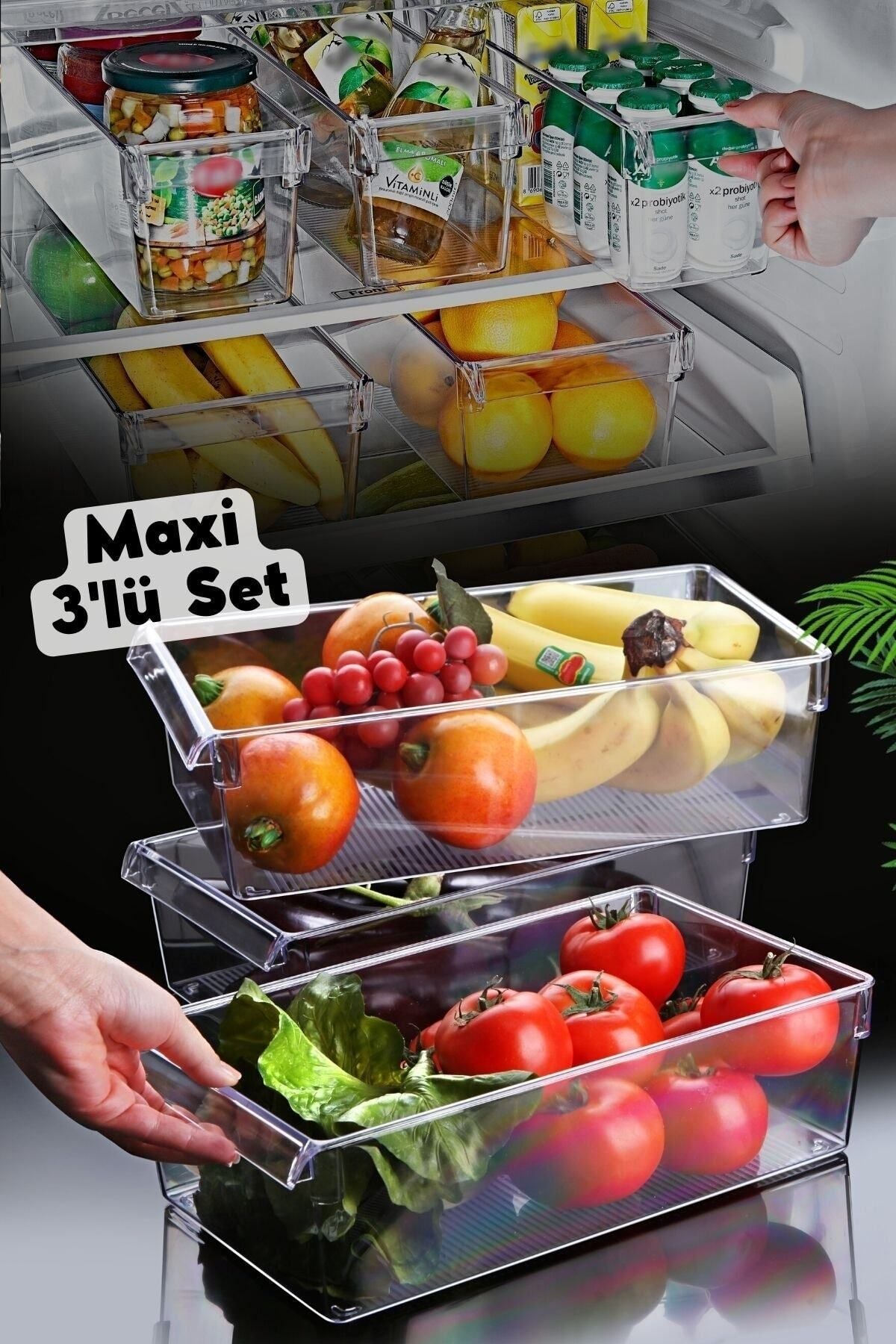 Maxi Tall Clear Buzdolabı & Dolap Içi Düzenleyici Organizer 3 Adet JHome