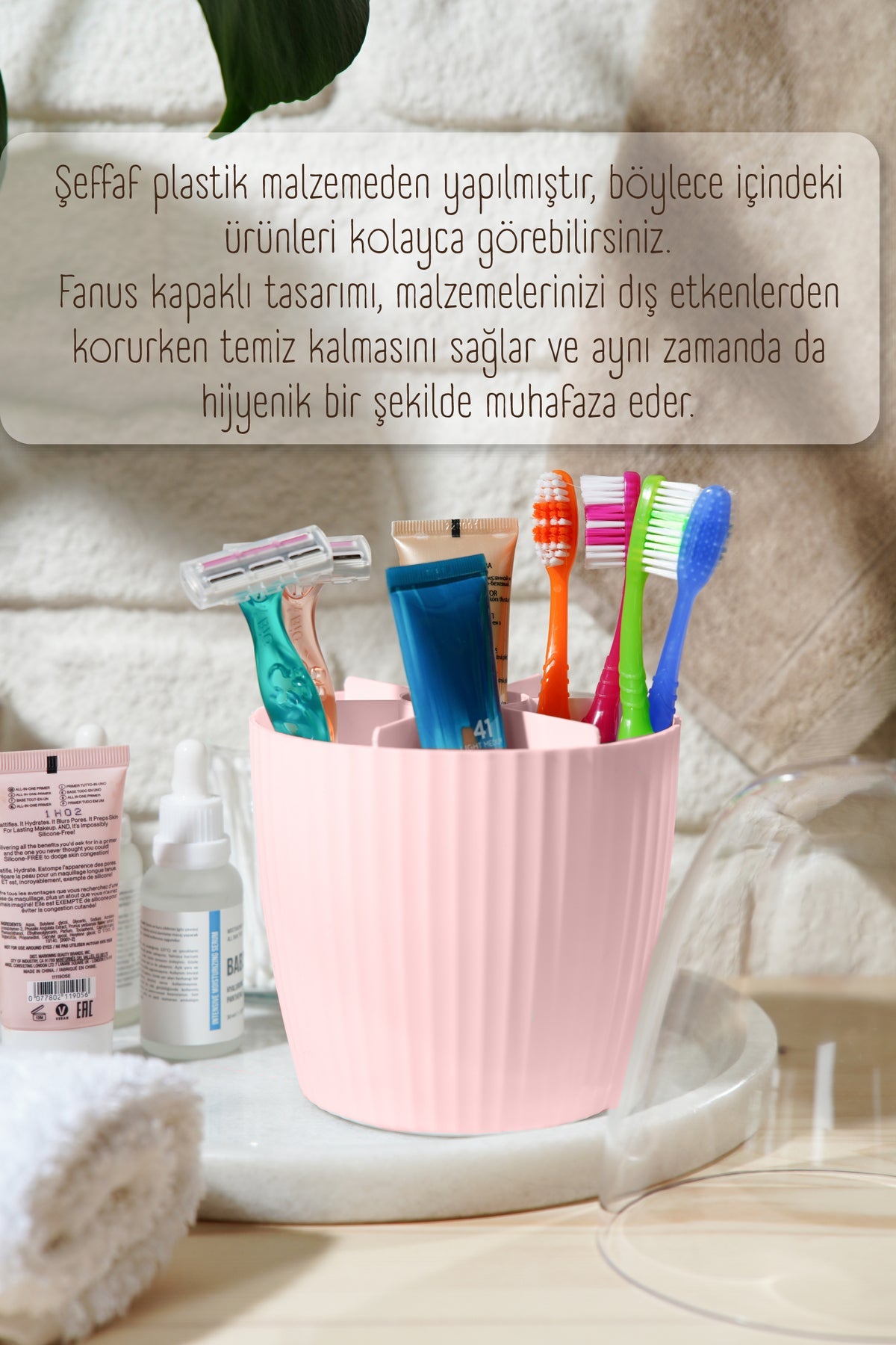 7 Bölmeli Siyah Makyaj Organizeri - Fanus Kapaklı Tasarım JHome