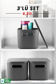 3'Lü Set Çok Amaçlı Dekoratif Düzenleyici Depolama Kutusu 6,2LT - Justyol