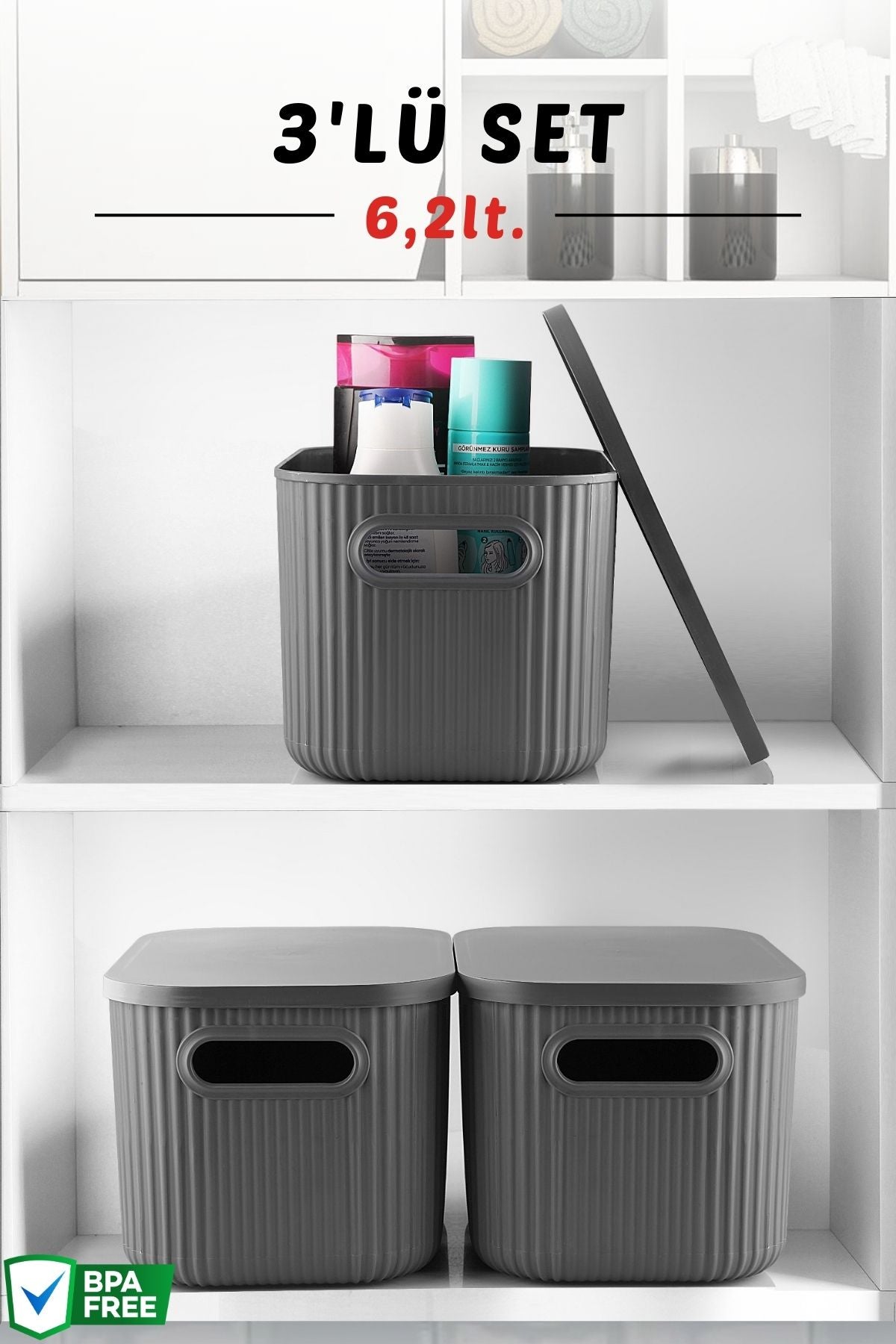 3'Lü Set Çok Amaçlı Dekoratif Düzenleyici Depolama Kutusu 6,2LT - Justyol