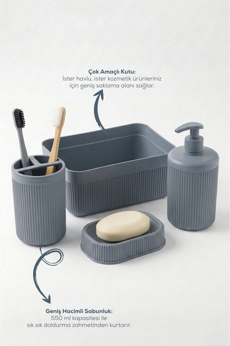 Set de Salle de Bain 4 Pièces avec Distributeur de Savon 550 ml et Organisateur