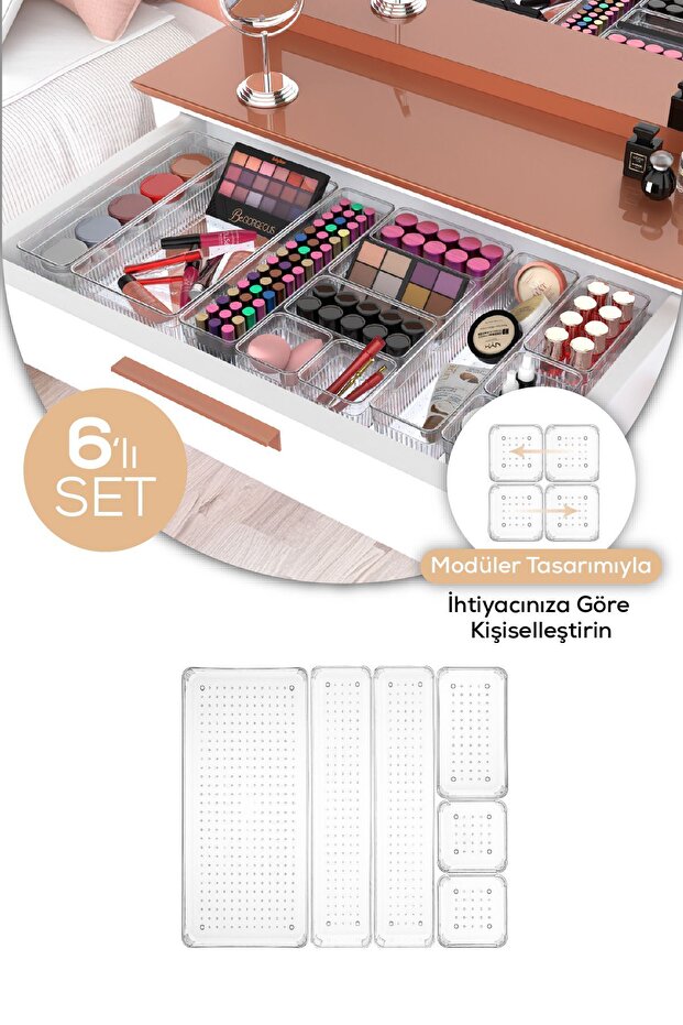 Lot de 6 Organisateurs de Tiroir pour Maquillage, Bijoux