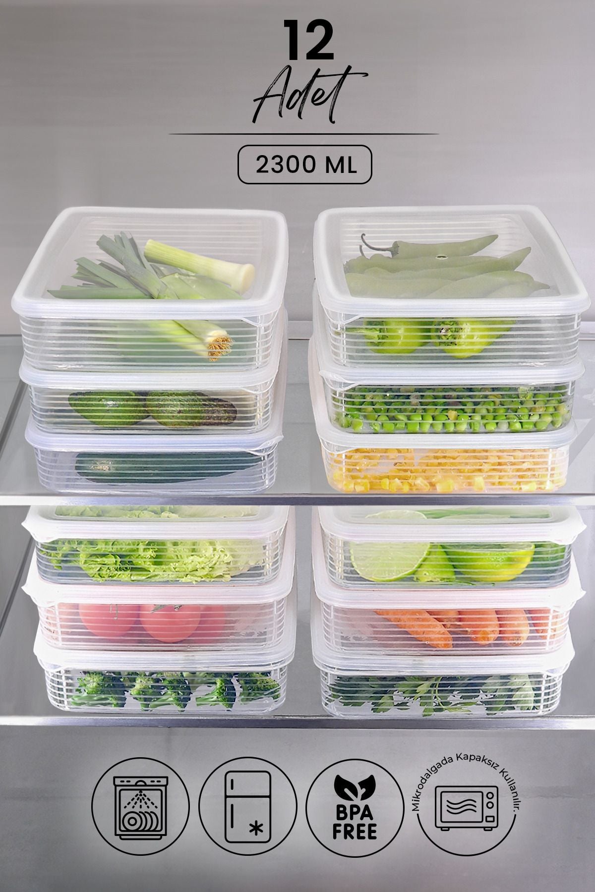 Boîtes de conservation réfrigérateur et micro-ondes 12 pièces 2300 ml – Organisateur pratique cuisine