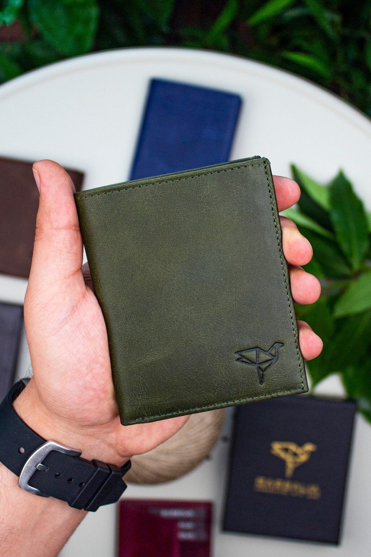 Porte-cartes en cuir véritable Crazy Leather vert – Utah