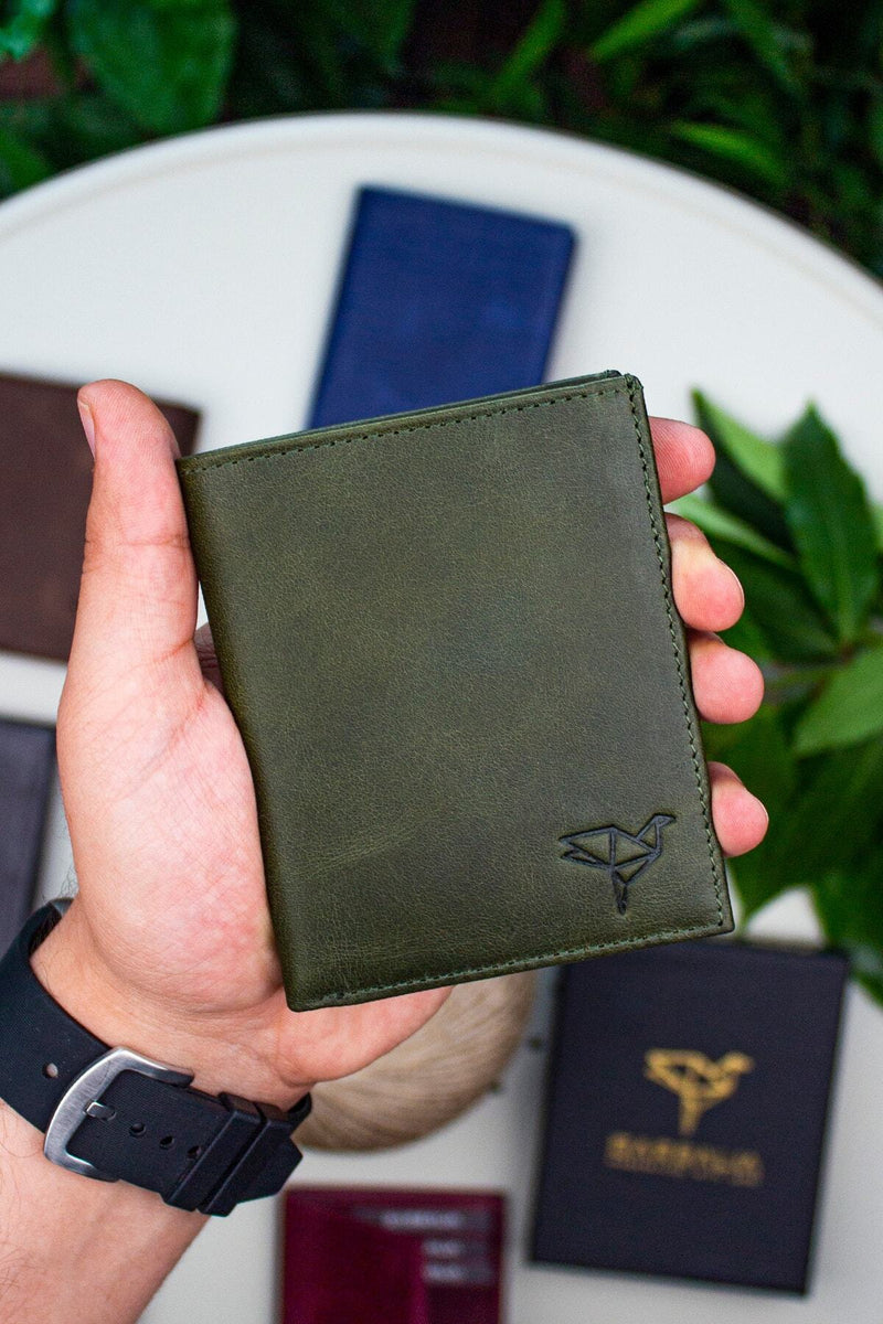 Porte-cartes en cuir véritable Crazy Leather vert – Utah
