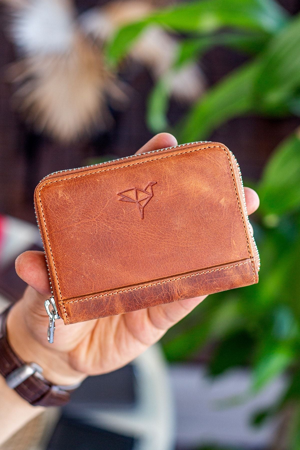 Sydney Hakiki Deri Bozuk Para Gözlü Fermuarlı Unisex Crazy Taba Cüzdan - Justyol