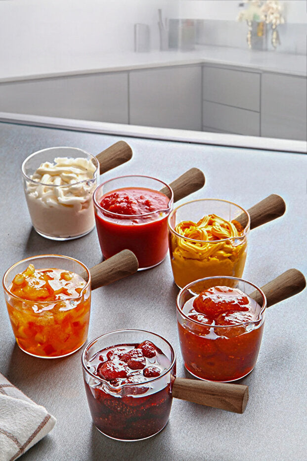 Lot de 12 Coupelles à Condiments avec Poignée en Bois