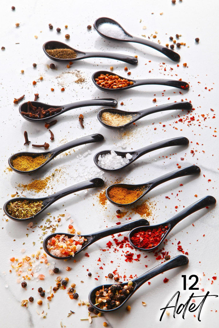 Lot de 12 cuillères de service et à épices noires – Cuillères pour petit-déjeuner, miel, sucre et confiture