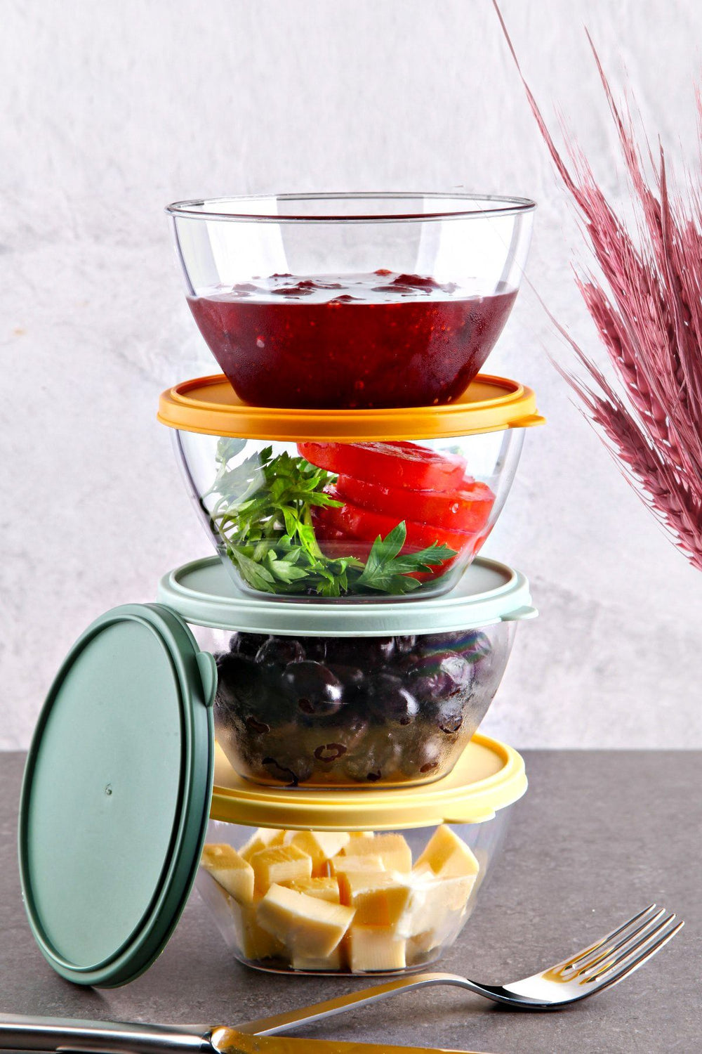 Set de 4 bols de conservation pour petit-déjeuner 400 ml avec couvercle