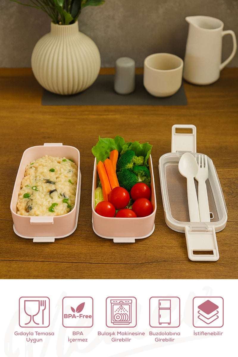 Boîte Repas 2 Étages avec Couverts – Lunch Box Hermétique Réutilisable