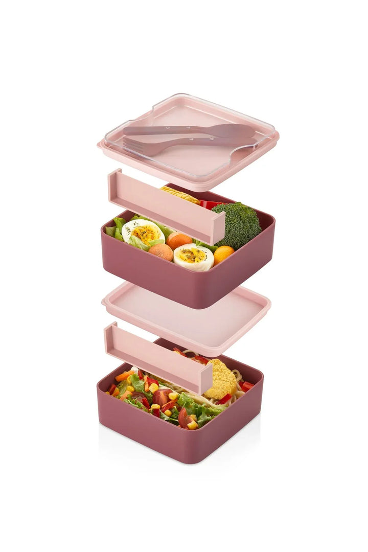 Boîte repas carrée à 2 niveaux – lunch box – set de rangement – gamelle alimentaire