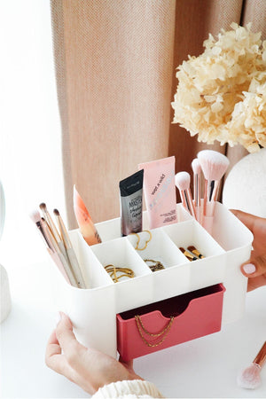 7 Bölmeli Çekmeceli Makyaj Takı Organizeri - Masaüstü Düzenleyici Pembe JHome