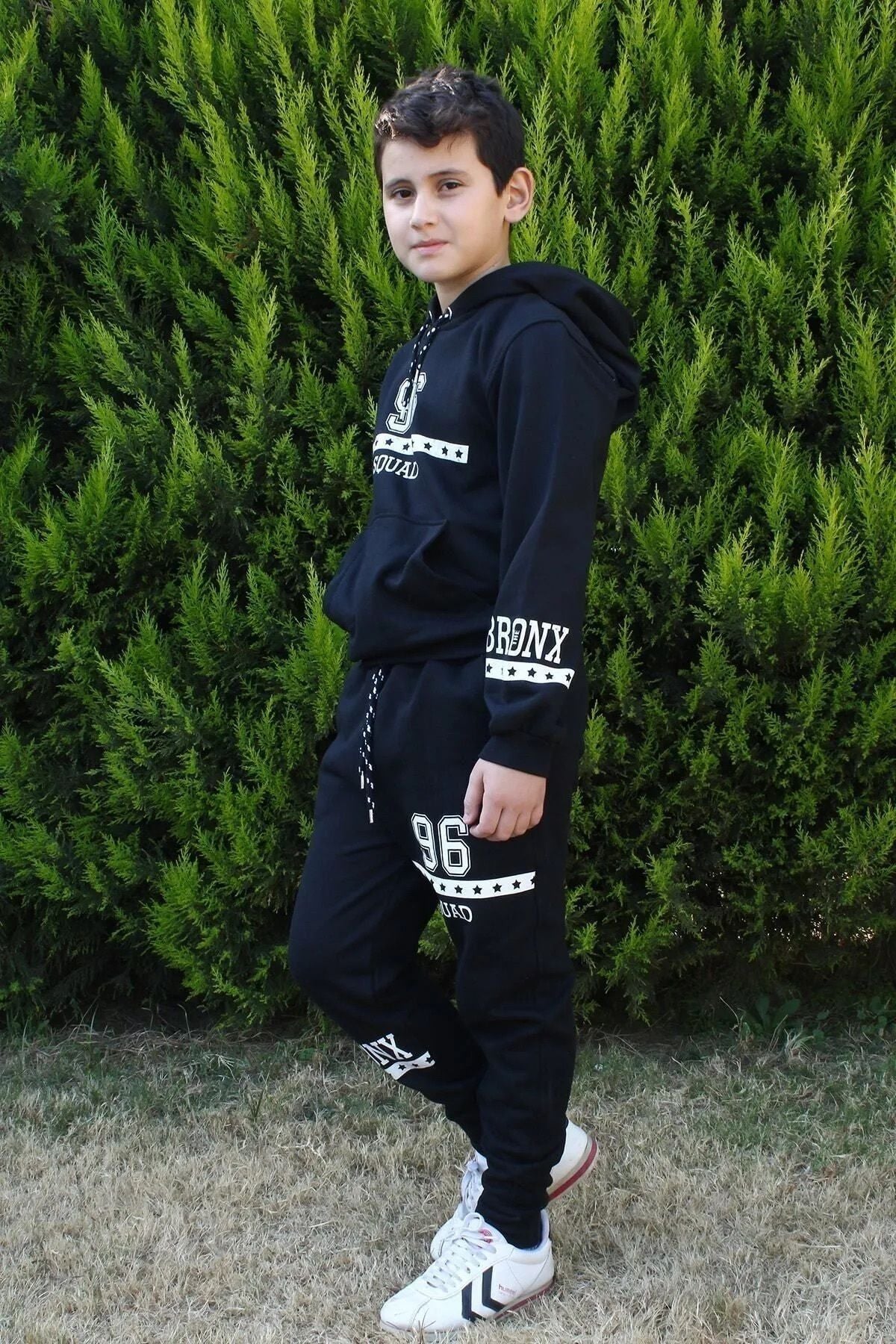 FYK KİDS 96 Text Printed Kangaroo Pocket Hooded Boy's Tracksuit Set