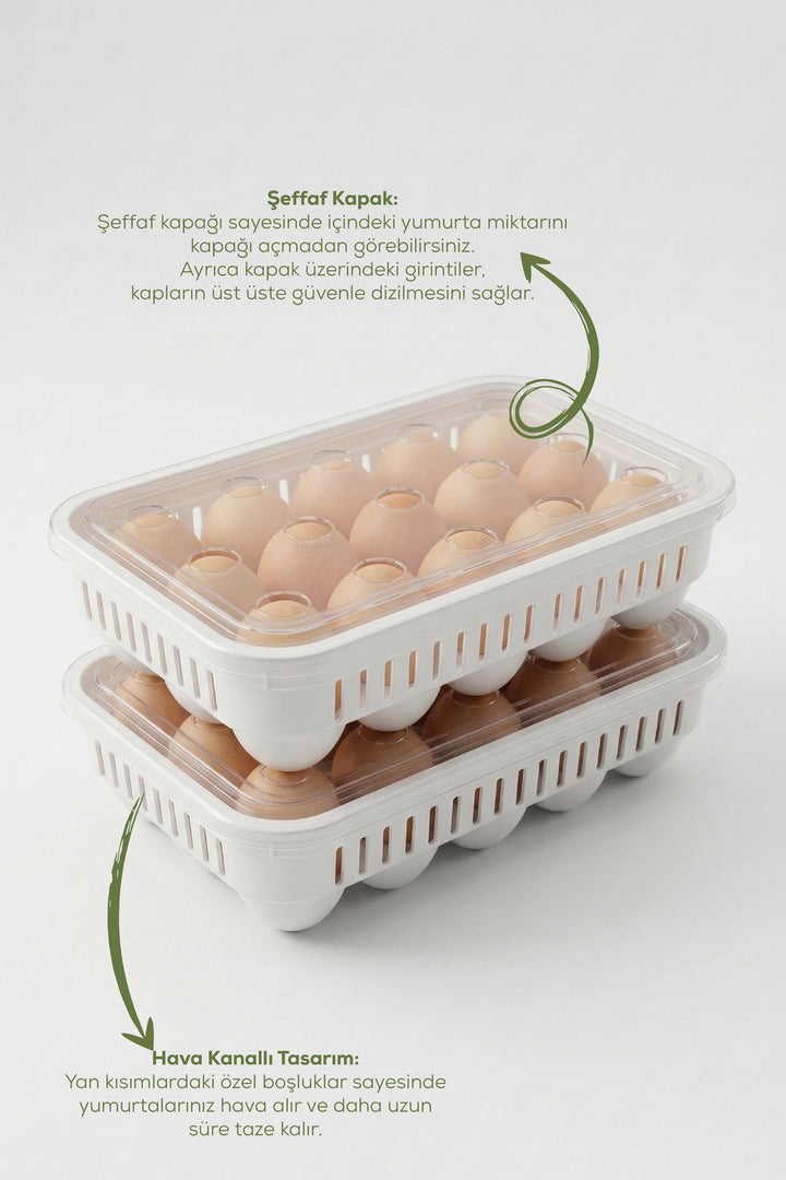 Lot de 2 Boîtes de Rangement pour 30 Œufs avec Couvercle Transparent – Organisateur de Réfrigérateur