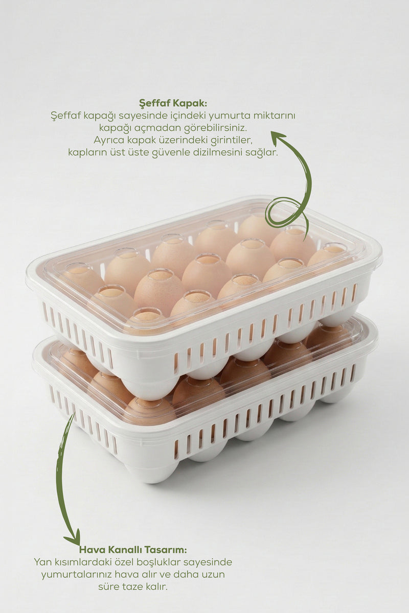 Lot de 2 Boîtes de Rangement pour 30 Œufs avec Couvercle Transparent – Organisateur de Réfrigérateur