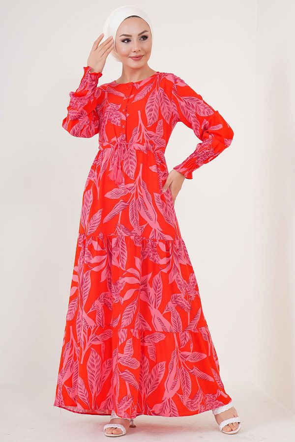 <tc>Robe Modeste à Motifs 2145 - Rouge</tc>