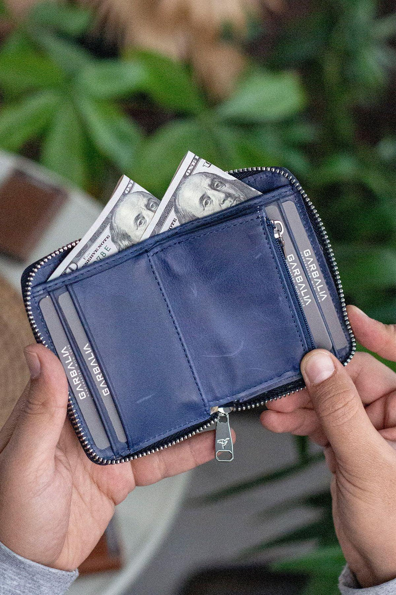 Portefeuille unisexe en cuir véritable Crazy Leather zippé avec porte-monnaie – Taba Sydney