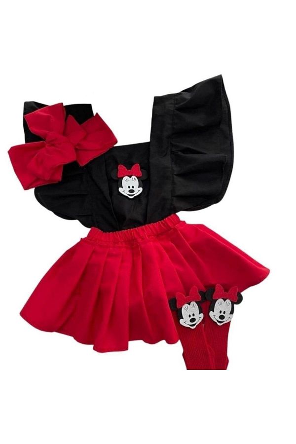 Özge Başaran Ensemble de chaussettes bandana plissées avec figurines Minnie Mouse rouge et noir pour fille