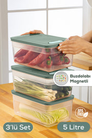 Lot de 3 boîtes de conservation réglables pour fruits et légumes 5 L – Couvercles verts