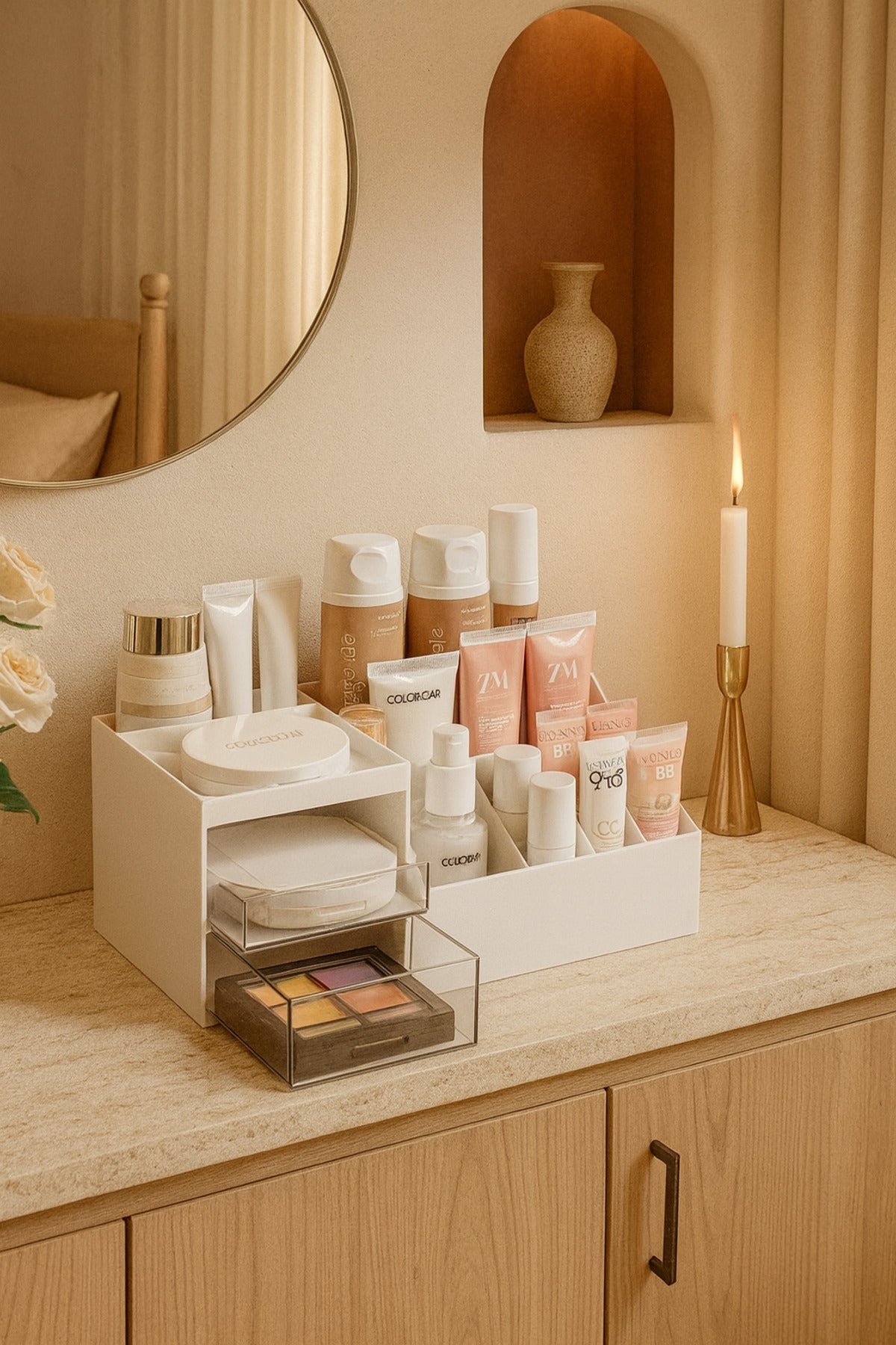 3 Katlı 2 Çekmeceli Ofis , Kozmetik ve Makyaj Organizer / Takı Makyaj Masüstü Düzenleme Kutusu JHome