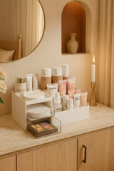 3 Katlı 2 Çekmeceli Ofis , Kozmetik ve Makyaj Organizer / Takı Makyaj Masüstü Düzenleme Kutusu JHome