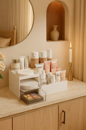 3 Katlı 2 Çekmeceli Ofis , Kozmetik ve Makyaj Organizer / Takı Makyaj Masüstü Düzenleme Kutusu JHome