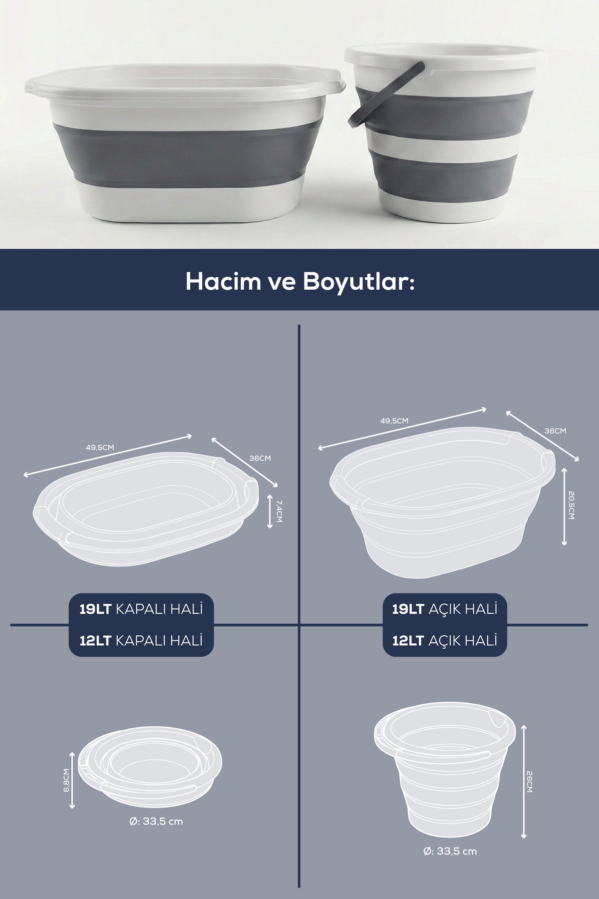 Set Panier Pliable 19 L + Seau Pliable 12 L Gain de Place