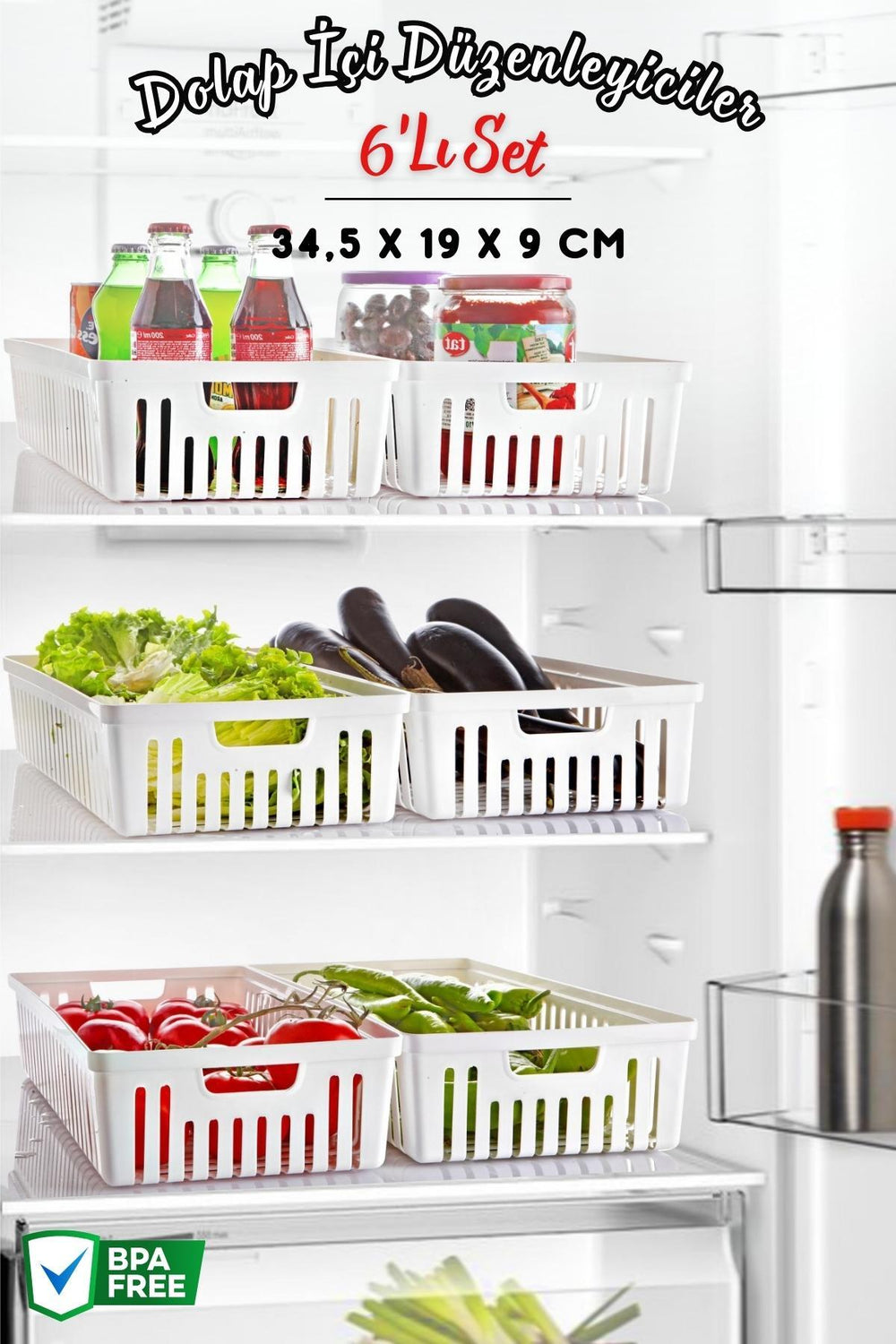 <tc>6'Lı Set No:3 Çok Amaçlı Dolap İçi Düzenleyici Sepet - Banyo Düzenleyici BEYAZ</tc>