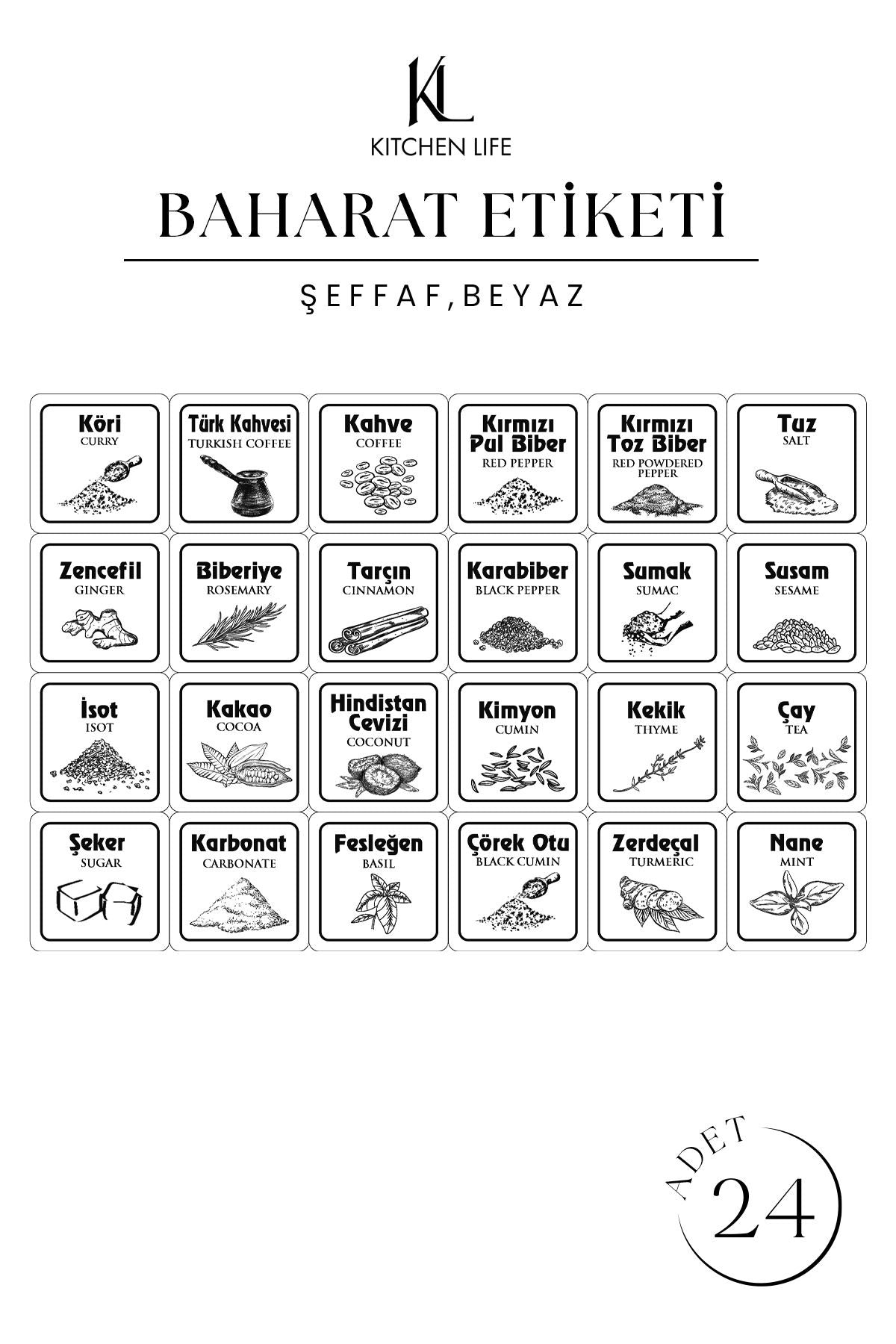 12'li Kapağı Kendinden Kaşıklı Ve Etiketli Baharatlık Seti 300 ml Gold Etiketli Cam Baharat Takımı - Justyol