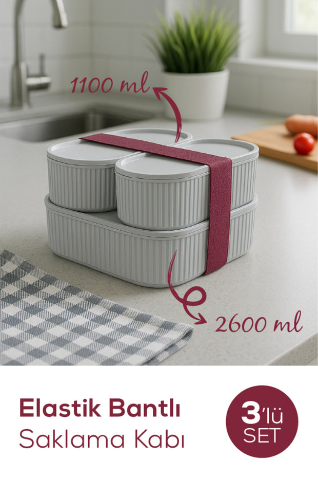 Lot de 3 Boîtes de Conservation Empilables avec Bande Élastique
