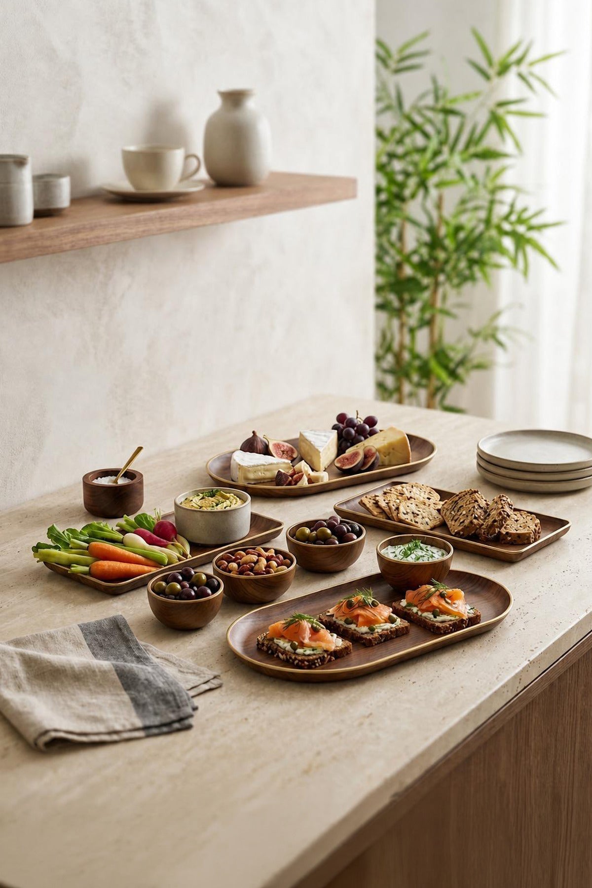 Set Petit-Déjeuner 8 Pièces Effet Bois