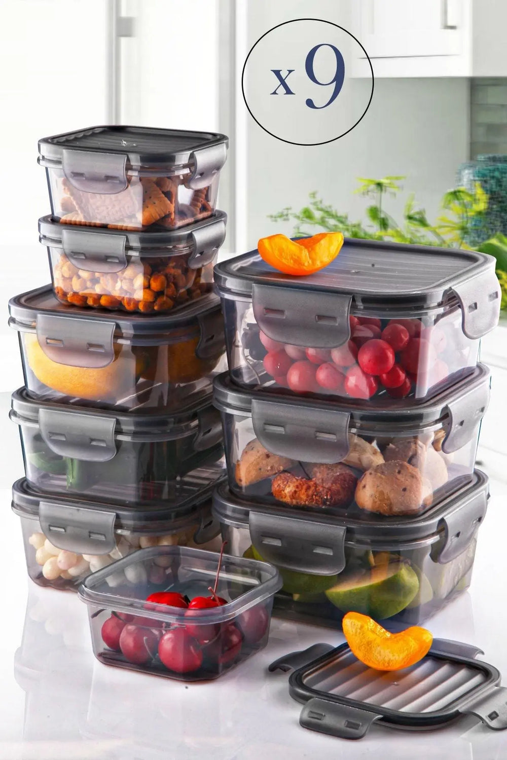 Set de 9 boîtes de conservation hermétiques sous vide avec verrouillage – Anti-fuite (400 ml, 800 ml, 1400 ml)